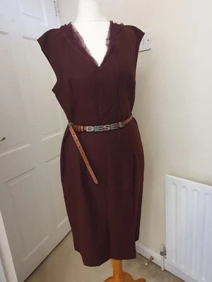 Disfraz Nacional CNC Diseñador Borgoña Lana Midi Vestido Talla 46 Boda Formal Foto 1 de 4