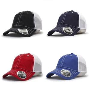 New Washed Cotton Low Profile Mesh Trucker Baseball Cap Black Navy Red Blue - Picture 1 of 64