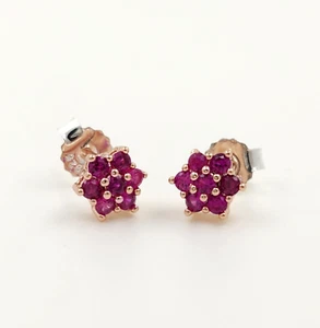 925 Sterling Silver 2mm Ruby 1/4'' Small Earrings Gemstone Rose Gold Plated - Picture 1 of 2
