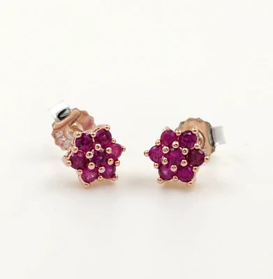925 Sterling Silver 2mm Ruby 1/4'' Small Earrings Gemstone Rose Gold Plated - Image 1 of 2