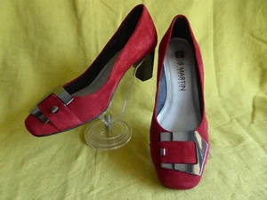 JB MARTIN Escarpins luxe 100% CUIR daim rouge T 37,5  état neuf - Picture 1 of 12