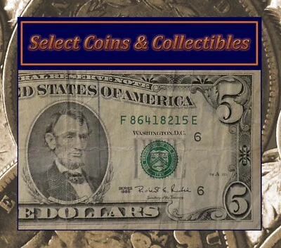 1995 (F) $5 Five Dollar Bill Federal Reserve Note Atlanta Vintage Currency - Image 1 of 4