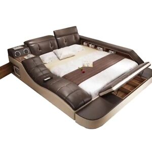Real genuine leather bed with massage /double beds frame king/queen size bedroom