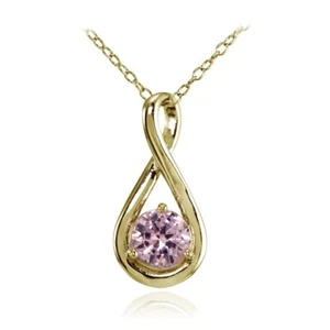 Gold Tone over Silver Simulated Pink Tourmaline Polished Round Infinity Necklace - Picture 1 of 4