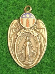 Antique American Army sterling silver enamel miraculous medal pendant  - Picture 1 of 14