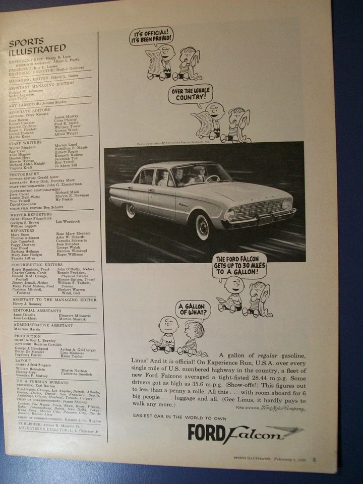 1960 Ford Falcon mid-size-mag car ad-Peanuts- Charlie Brown & Linus - Изображение 1 из 1