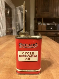 Vintage Phillips Cycle Lubricating Oil Tin Can Handy Oiler England 8 Oz. 1950's - Picture 1 of 16