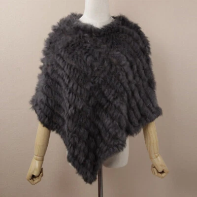 Mujeres Moda Poncho de Piel de Conejo Real Mantón Tejido Piel Natural Cálido Top Pullover Foto 1 de 4