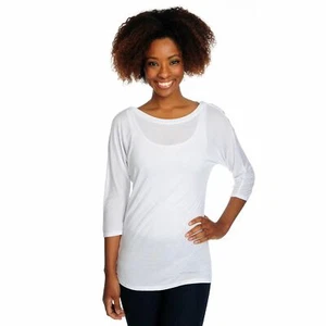 New~Kate & Mallory ~SM~ 3/4 Sleeve Dolman Boatneck w/ Back Lace White Top Cruise - Picture 1 of 5