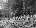 Row of seated Buddha statues in temple at Nikko 1890 OLD PHOTO