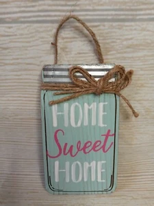 New 'Home Sweet Home' Mason Jar Wood & Metal Sign Farmhouse Summer Crafts Wreath - Picture 1 of 4