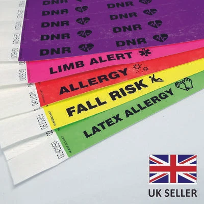 Medical TYVEK Paper ID WRISTBANDS Fall Risk Latex Allergy DNR Limb Alert Allergy