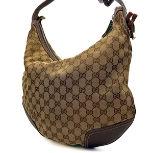 Gucci GG Princy Sherry Line Canvas Shoulder Bag Brown Hobo Bag Authentic - Picture 1 of 24