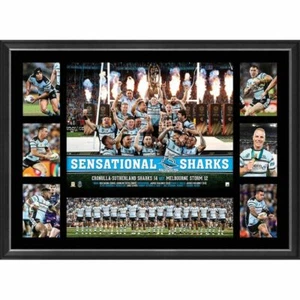 CRONULLA SHARKS 2016 PREMIERS FRAMED NRL TRIBUTE FRAME GALLEN TOWNSEND ENNIS - Picture 1 of 3