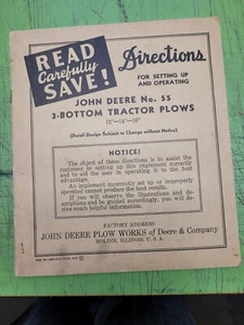 JOHN DEERE PLOW WORKS number 55 TRACTOR SETUP OPERATION OWNER MANUAL - Bild 1 von 1