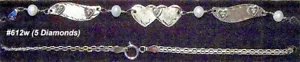 New 14k White Gold w/5 DIA Hearts Winged Anklet 10" Long-Free Engraving - Picture 1 of 2