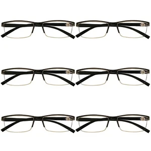 6 Packs Mens Rectangle Half Frame Reading Glasses Blue Light Blocking Readers  - Picture 1 of 6