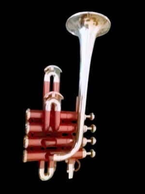 Piccolo Trumpet W/4 Valves Extra Slide Jazz Instrument Brass Band Red Color - Image 1 of 2