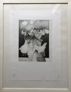 Karin Witte 1939  Hamburg Radierung 1971 „Hühner“ 69 x 54 CM sehr selten - Bild 1 von 12