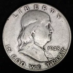 1948-D FINE / VF SILVER FRANKLIN HALF DOLLAR NICE ORIGINAL COIN FREE SHIPPING   - Picture 1 of 2