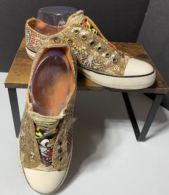 Sapato Feminino Ed Hardy Estilo Tigre 18FGC Tamanho 9 Grafite Arte Ouro Rede - Imagem 1 de 4