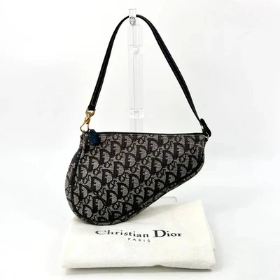 Authentic DIOR Saddle Shoulder Bag Trotter Canvas Leather Navy Very Good Japan - Image 1 of 4