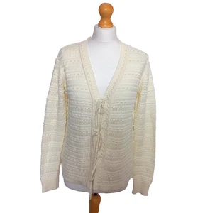 Neuwertige Häkel-Cardigan Samt M UK 10 12 elfenbein cremeweiß 100 % Baumwolle - UVP 110 £ - Bild 1 von 6