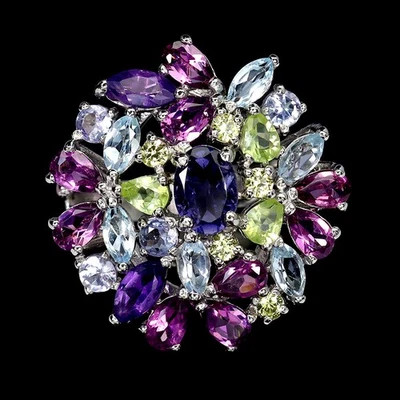 925 Sterling Silver Ring Oval Iolite Amethyst Peridot Natural Gemstone Jewelry 8 - Image 1 of 4