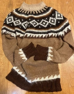 Maglione vintage 100% alpaca uomo Perù lavorato a mano Fair Isle nordico medio - Foto 1 di 6