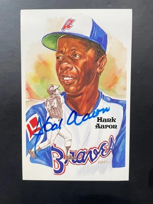 Hank Aaron Perez Steele Hall of Fame Postcard Auto - PSA DNA Authenticated! - Image 1 of 4