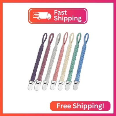 Duludulu 7 Pcs Braided Pacifier Clip Baby Girls for Boys, Handmade Cotton Pacifi - Image 1 of 2