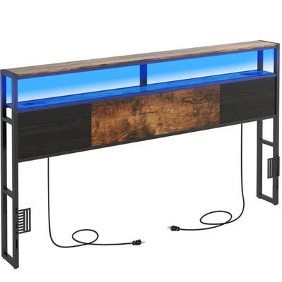 King Size Headboard, Headboards with Charging Station, USB Port and LED Light... - Image 1 of 4