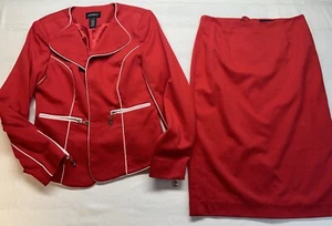 Ashro Skirt Suit Womens Size 8 Jacket 2 Piece Set Red Office Classy - Picture 1 of 10