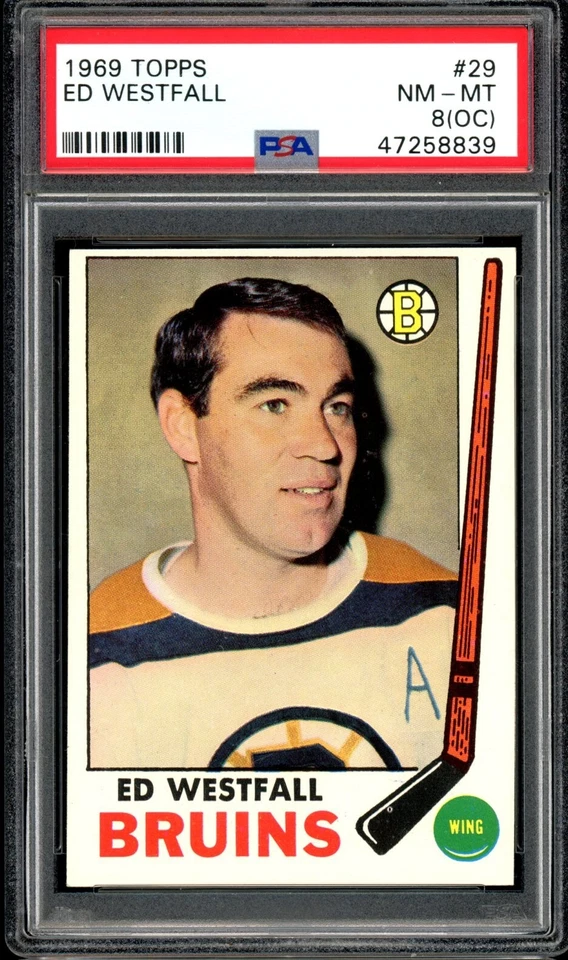 1969-70 TOPPS NHL Hockey #29 ED Westfall PSA 8 oc NM-MINT Boston Bruins Card - Image 1 of 2