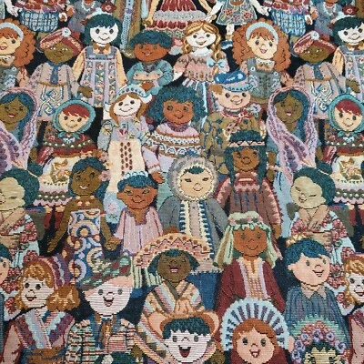 Tela de tapicería de tapicería de novedad Children of the World en negro 54" de ancho x BTY Foto 1 de 4