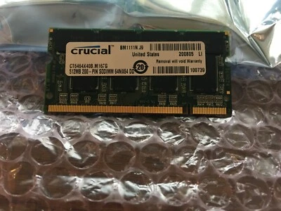 Crucial 512MB DDR 333 PC2700 N 200-PIN SODIMM 64MX64 Laptop Ram - Image 1 of 3