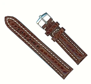 CORREA DE COCODRILO GENUINO MARRÓN 20mm MB PUNTADA BLANCA Y HEBILLA TUDOR DE ACERO GENUINO - Imagen 1 de 6