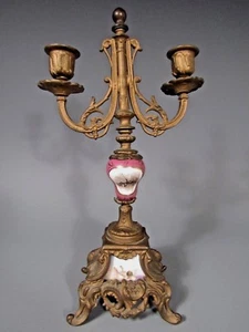 Bronze Candelabra French Empire / Baroque w/ Polychrome Porcelain Decor ca 19th - Picture 1 of 12