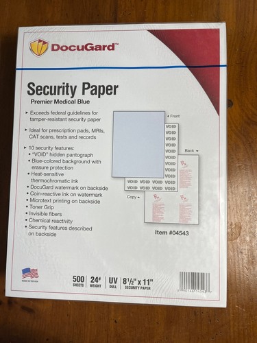 Docugard Security Paper - Premium Medical Blue - 500 sheets -24# weight ...