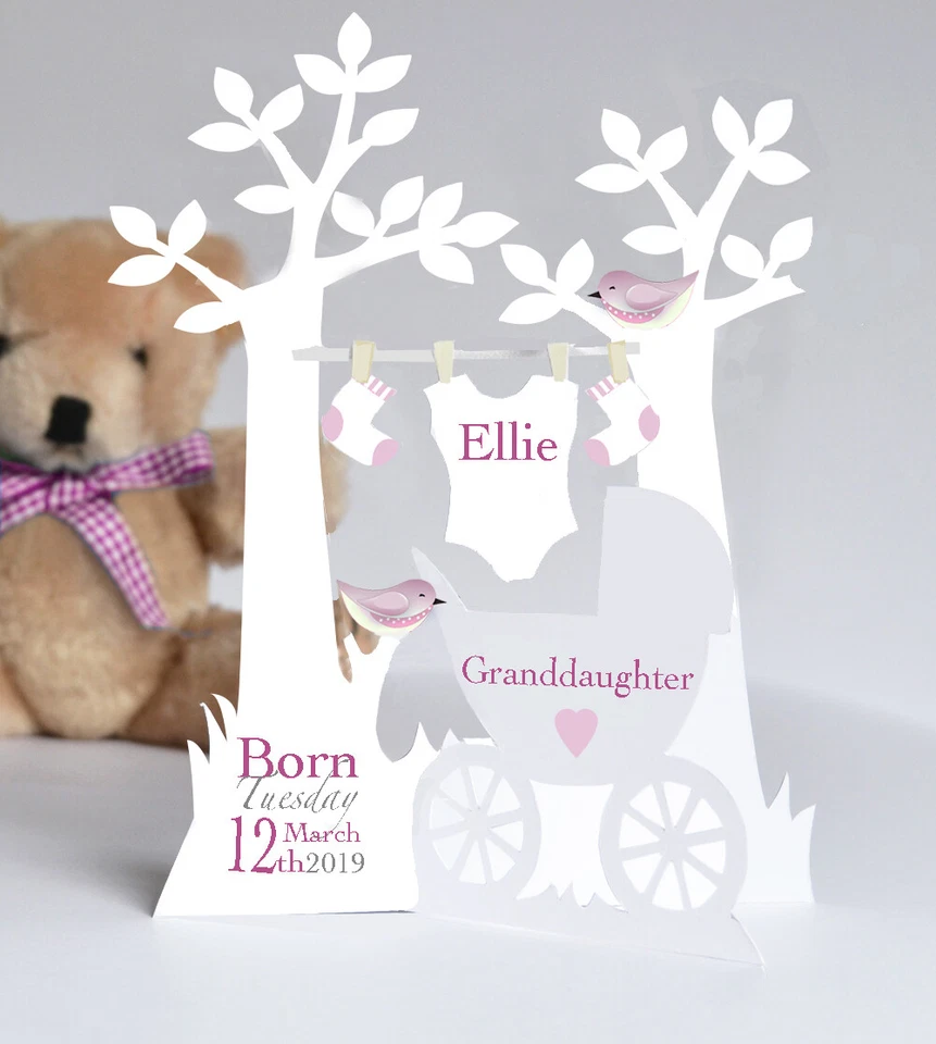 Tarjeta de corte de papel 3D personalizada para bebé recién nacido hija, nieta, etc. Foto 1 de 1