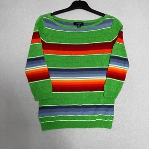 Ralph Lauren Chaps Jumper 3/4 Sleeve Green Striped Knit Round Neck Women's XS - Picture 1 of 8