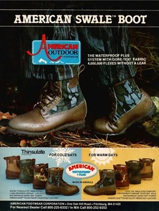 VINTAGE 1986 AMERICAN SWALE JAGD TARNMUSTER STIEFEL DRUCK ANZEIGE - Bild 1 von 1