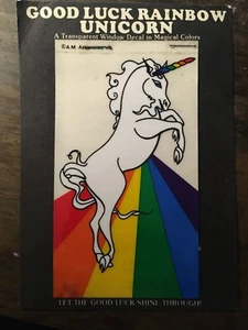 Vtg Gay Pride Good Luck Unicorn Transparent Rainbow Window bumper sticker decal - Picture 1 of 4