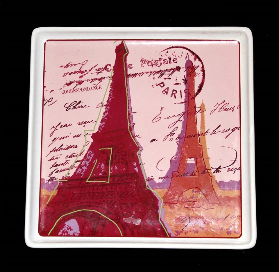 Sello Postal Torre Eiffel Rosa Rosanna 10.5" Cuadrado HVY Plato Plato NUEVO Bonito Foto 1 de 1