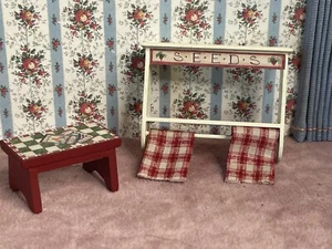 dollhouse 1:12 scale Harvest Home country kitchen shelf and stool - Picture 1 of 7