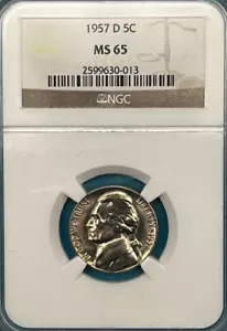 1957-D Jefferson Nickel 5C NGC MS 65 - Bild 1 von 6