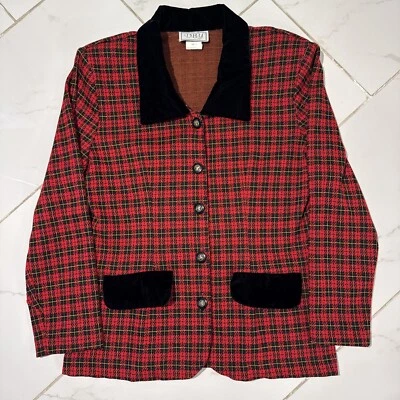 Vintage 80s D.B.Y. Red Plaid Acrylic Blazer Top Size 11 Secretary - Image 1 of 4