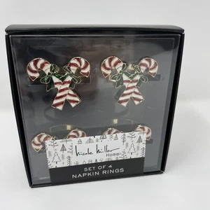 Nicole Miller Holiday Christmas Napkin Rings Red Candy Cane 1 1/4 " Set of 4 - Picture 1 of 5