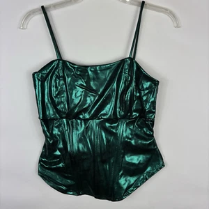 Yemaya INC Green Spaghetti Strap Bodysuit Shiny Stretchy Clubwear Bars In Front - Picture 1 of 7