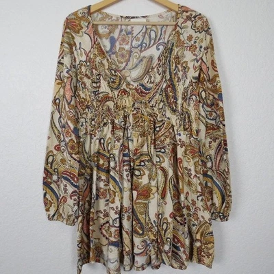 Melloday женщин богемное крестьянин туника верхний размер маленький пейсли со сборками Flowy инди - Изображение 1 из 4